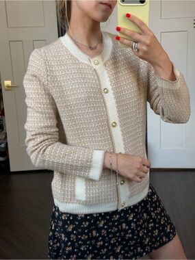 Womens Beige & Cream Button-Front Pure Cashmere Cardigan Sweater